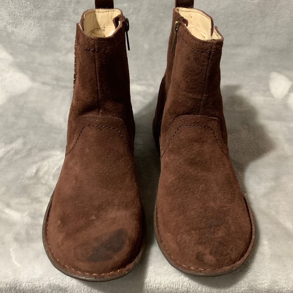 UGG Womens Boots Sz 7 Brown Suede Genuine Sheepskin Lined Zip Ankle Winter‎ Flaw